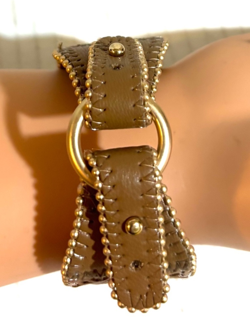 Brown Leather Bracelet with Gold Accent Ring